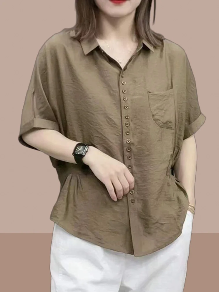 Chic Short Sleeve Women's Cotton Shirt Summer Fashion Large Size Cover Belly Mom Clothes Loose Fit Neck Single Piece
Chic Short Sleeve Women's Cotton Shirt Summer Fashion Large Size Cover Belly Mom Clothes Loose Fit Neck Single Piece