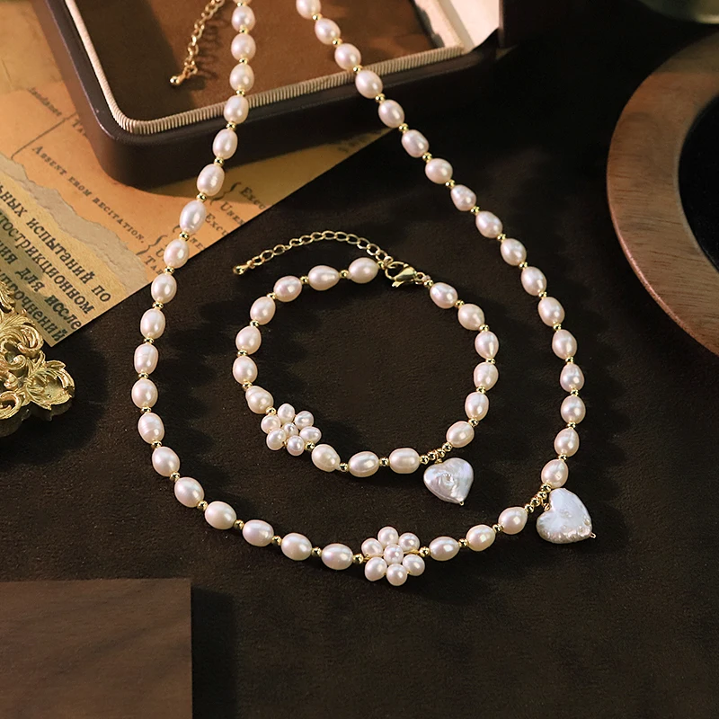 GLSEEVO Natural Freshwater Pearl Heart Flower Jewelry Set for Wedding Bridal White Pearl Necklace Bracelet Set Dainty Jewelry
GLSEEVO Natural Freshwater Pearl Heart Flower Jewelry Set for Wedding Bridal White Pearl Necklace Bracelet Set Dainty Jewelry