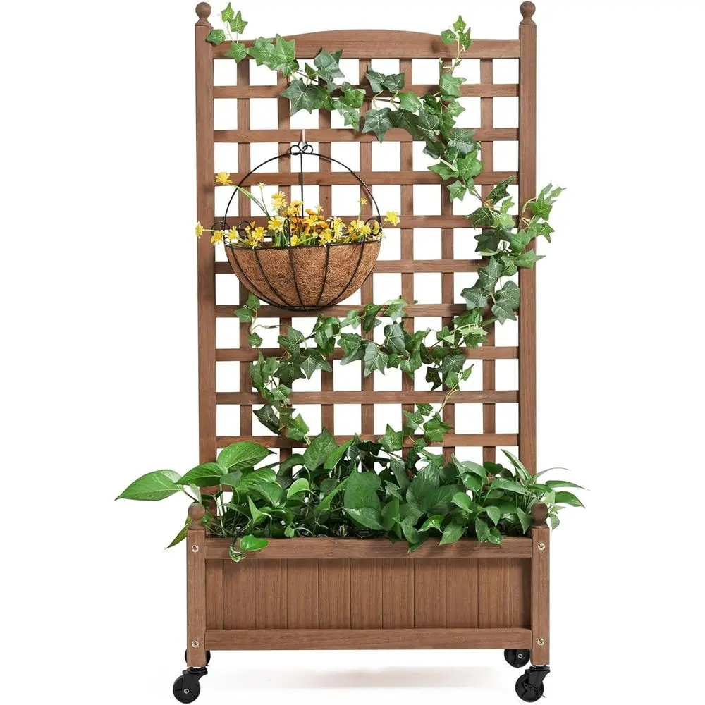 50 Elevated Garden Bed with Trellis, Wheels for Vertical Planting, Ideal for Vines, Flowers, and Herbs in Brown
50 Elevated Garden Bed with Trellis, Wheels for Vertical Planting, Ideal for Vines, Flowers, and Herbs in Brown