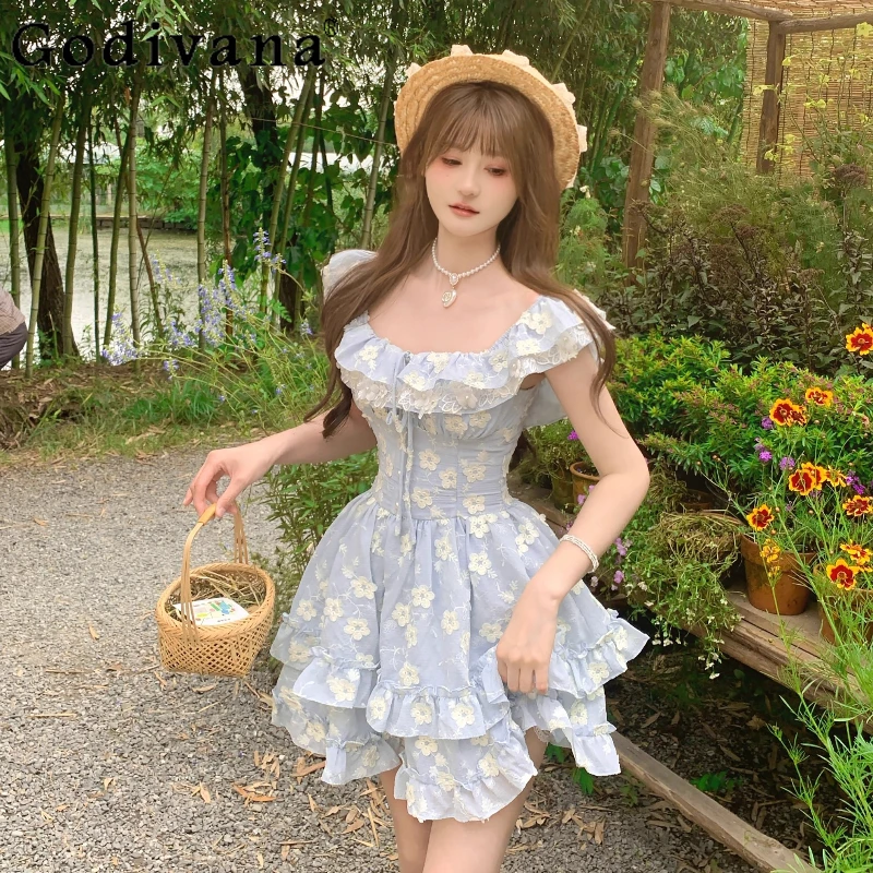 Blue Square Neck Lace Dress for Women Japanese Style Design Floral Puff Dress Female High Waist Vacation Short Dress
Blue Square Neck Lace Dress for Women Japanese Style Design Floral Puff Dress Female High Waist Vacation Short Dress
