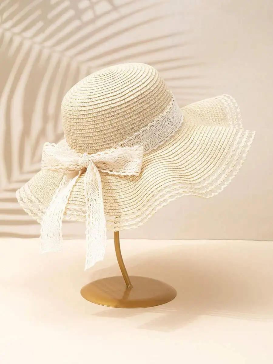 Womens White Wavy Straw Sun Hat With Lace Bow For Beach Travel Holiday
Womens White Wavy Straw Sun Hat With Lace Bow For Beach Travel Holiday