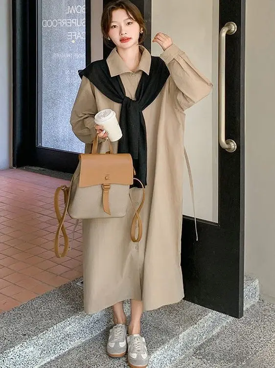 Loose Long Shirt Dress Women's Autumn Fashion Casual A-Line Skirt Long Sleeve Shoulder Pad Dress plus Size Korean Style
Loose Long Shirt Dress Women's Autumn Fashion Casual A-Line Skirt Long Sleeve Shoulder Pad Dress plus Size Korean Style