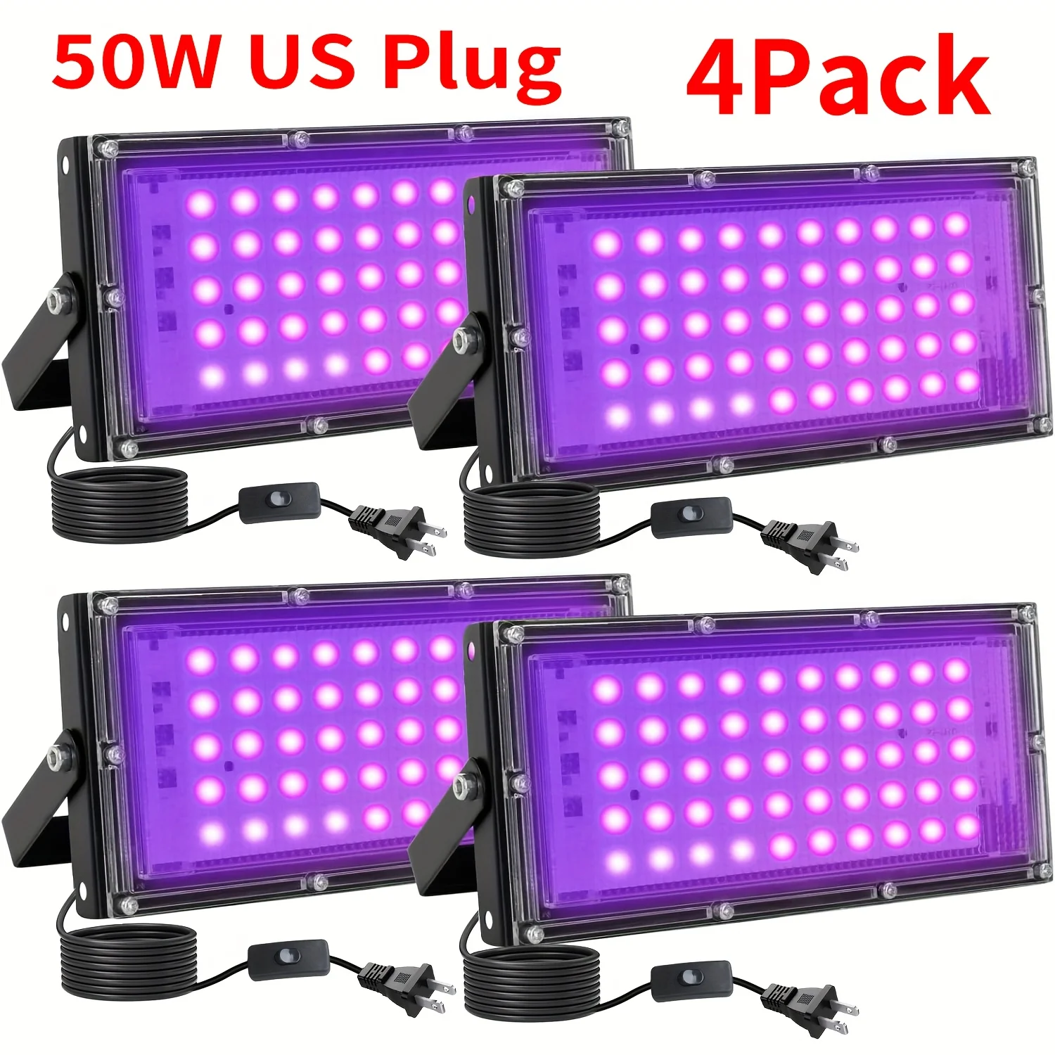 4 Pack 50W Black Light Flood Light, Blacklight with Standard US Plug And Switch And 70.87inch Power Cord, for Glow Party, Halloween, Neon Glow, Aquarium, Fluorescent Poster, Body Paint, Glow in The Dark
4 Pack 50W Black Light Flood Light, Blacklight with Standard US Plug And Switch And 70.87inch Power Cord, for Glow Party, Halloween, Neon Glow, Aquarium, Fluorescent Poster, Body Paint, Glow in The Dark
