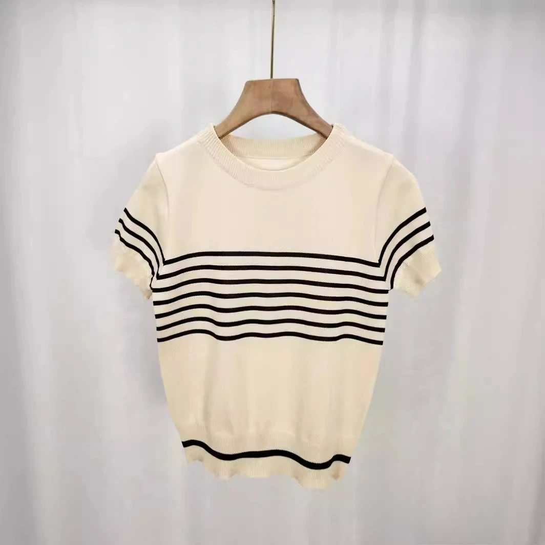 Женский модный полосатый базовый свободный укороченный вязаный свитер, винтажный женский пуловер с круглым вырезом и коротким рукавом, шикарные топы, тонкий корейский топ D938 
Женский модный полосатый базовый свободный укороченный вязаный свитер, винтажный женский пуловер с круглым вырезом и коротким рукавом, шикарные топы, тонкий корейский топ D938