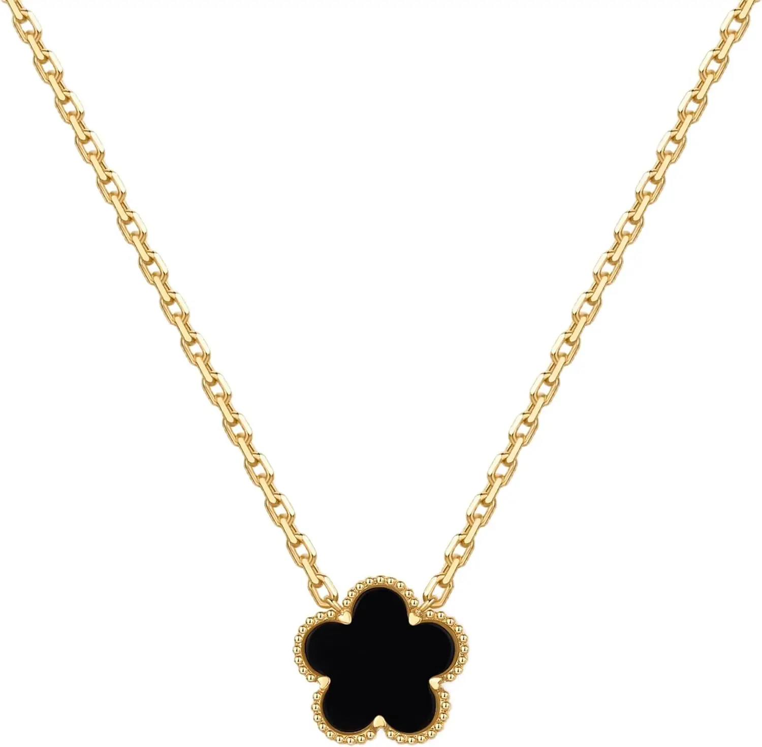 Four Leaf Clover Pendant Necklace 14K Gold Plated Black Onyx Mother of Pearl Jewelry Gift for Women
Four Leaf Clover Pendant Necklace 14K Gold Plated Black Onyx Mother of Pearl Jewelry Gift for Women