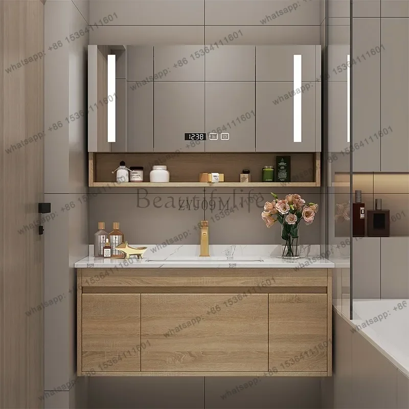 Slate light luxury solid wood painted bathroom cabinet, ceramic integrated basin, bathroom washbasin
Slate light luxury solid wood painted bathroom cabinet, ceramic integrated basin, bathroom washbasin