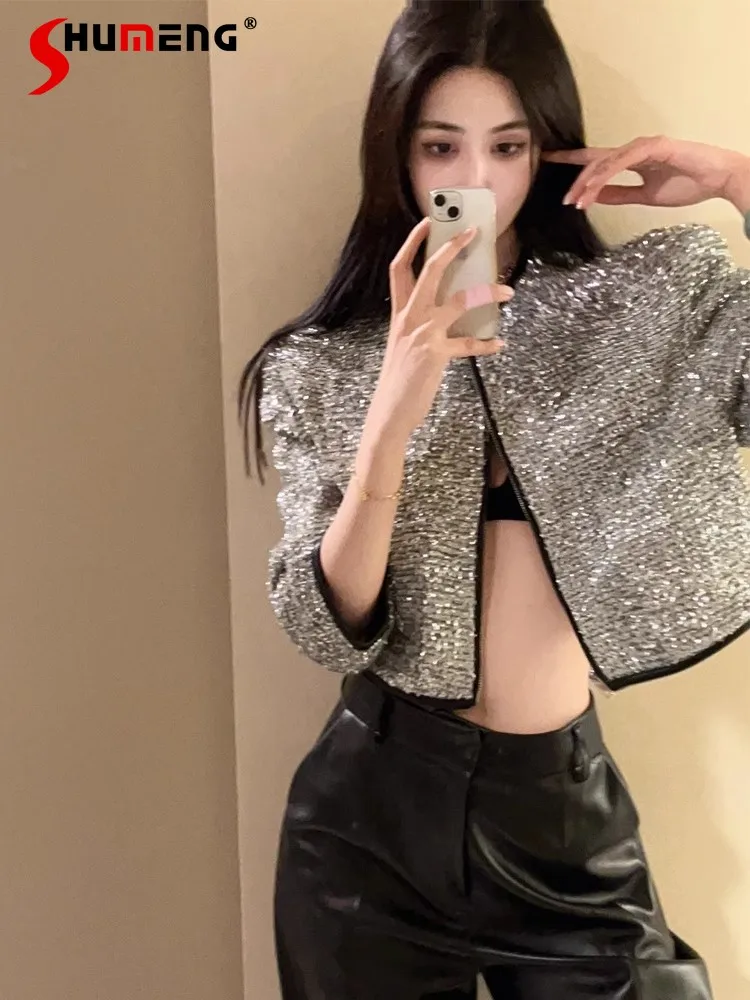 2024 Autumn Small Fragrant Coat Women's Fashion High-end Short Top Bright Silk Long-sleeve Round Neck Zipper Solid Color Jackets
2024 Autumn Small Fragrant Coat Women's Fashion High-end Short Top Bright Silk Long-sleeve Round Neck Zipper Solid Color Jackets