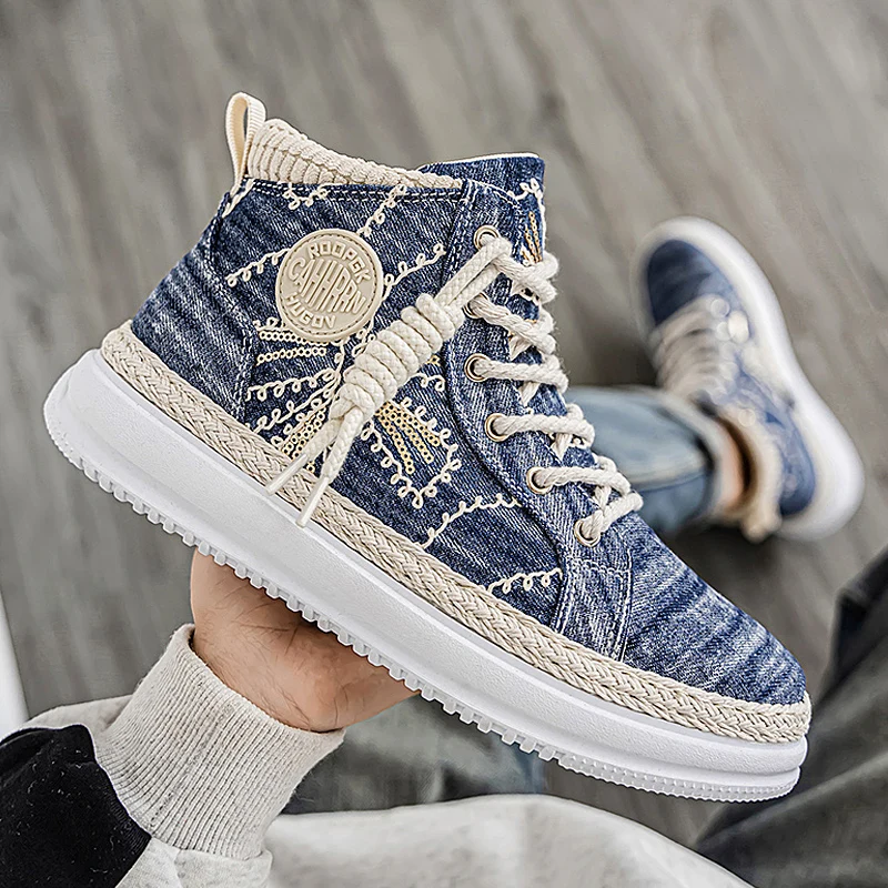 Модные удобные сетчатые высокие туфли, осень 2023, новые мужские спортивные парусиновые кроссовки, мужские дышащие противоскользящие кроссовки на толстой подошве для ходьбы 
Модные удобные сетчатые высокие туфли, осень 2023, новые мужские спортивные парусиновые кроссовки, мужские дышащие противоскользящие кроссовки на толстой подошве для ходьбы