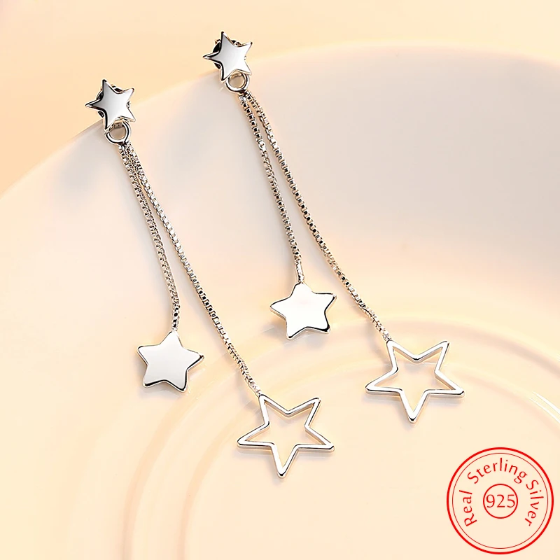 Genuine 925 Sterling Silver Jewelry Long Chains Star Drop Earrings For Lady New XY0026
Genuine 925 Sterling Silver Jewelry Long Chains Star Drop Earrings For Lady New XY0026