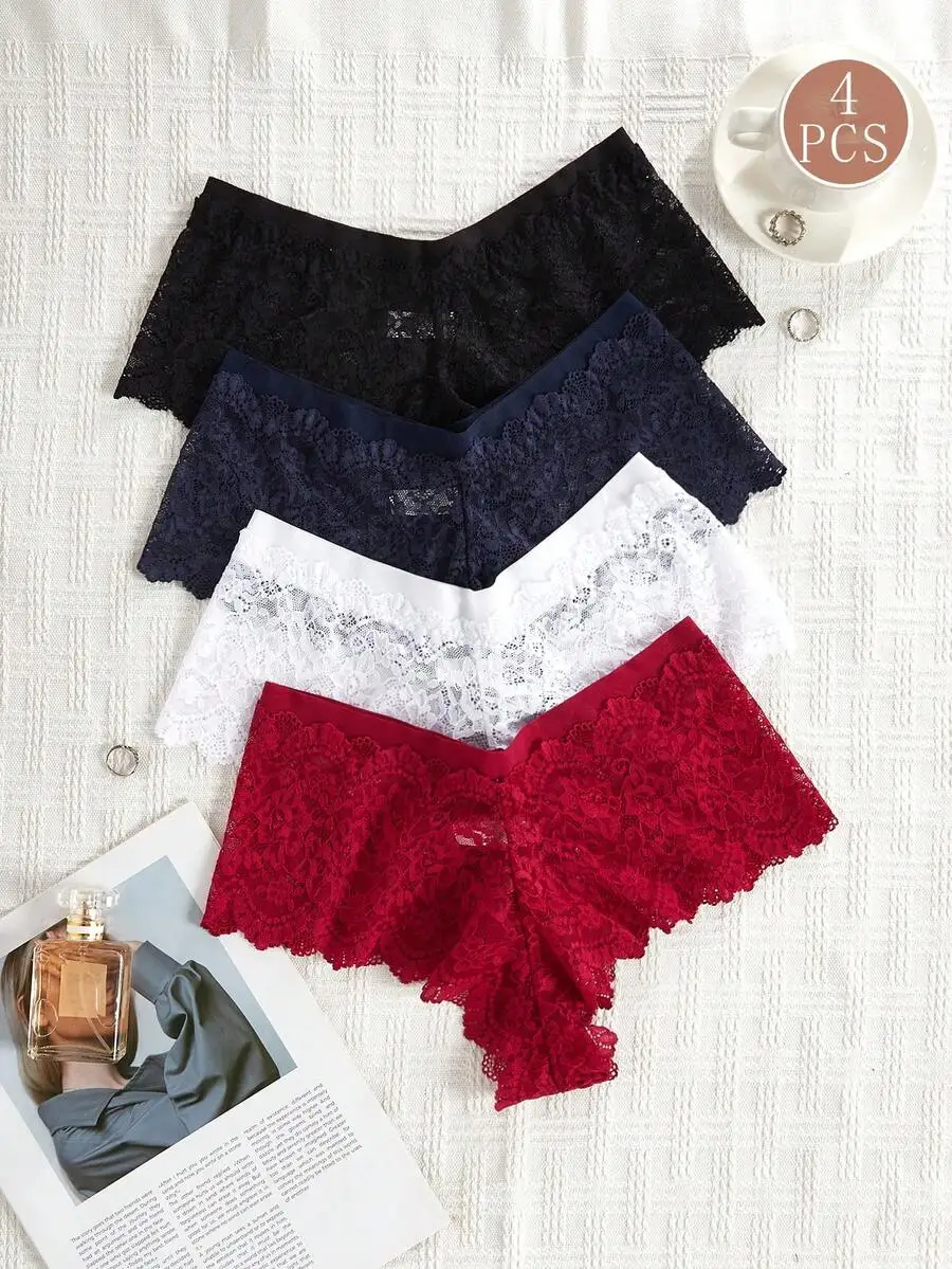 4 Pcs Women Lace Panties Solid Color Briefs Underwear
4 Pcs Women Lace Panties Solid Color Briefs Underwear
