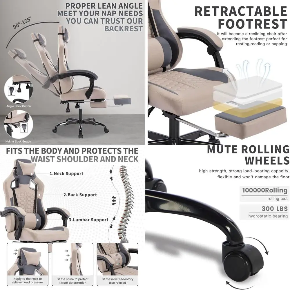 Серое кожаное эргономичное игровое кресло с массажем, удобной высокой спинкой, подставкой для ног и поясничной поддержкой для геймеров весом до 136 кг
Серое кожаное эргономичное игровое кресло с массажем, удобной высокой спинкой, подставкой для ног и поясничной поддержкой для геймеров весом до 136 кг