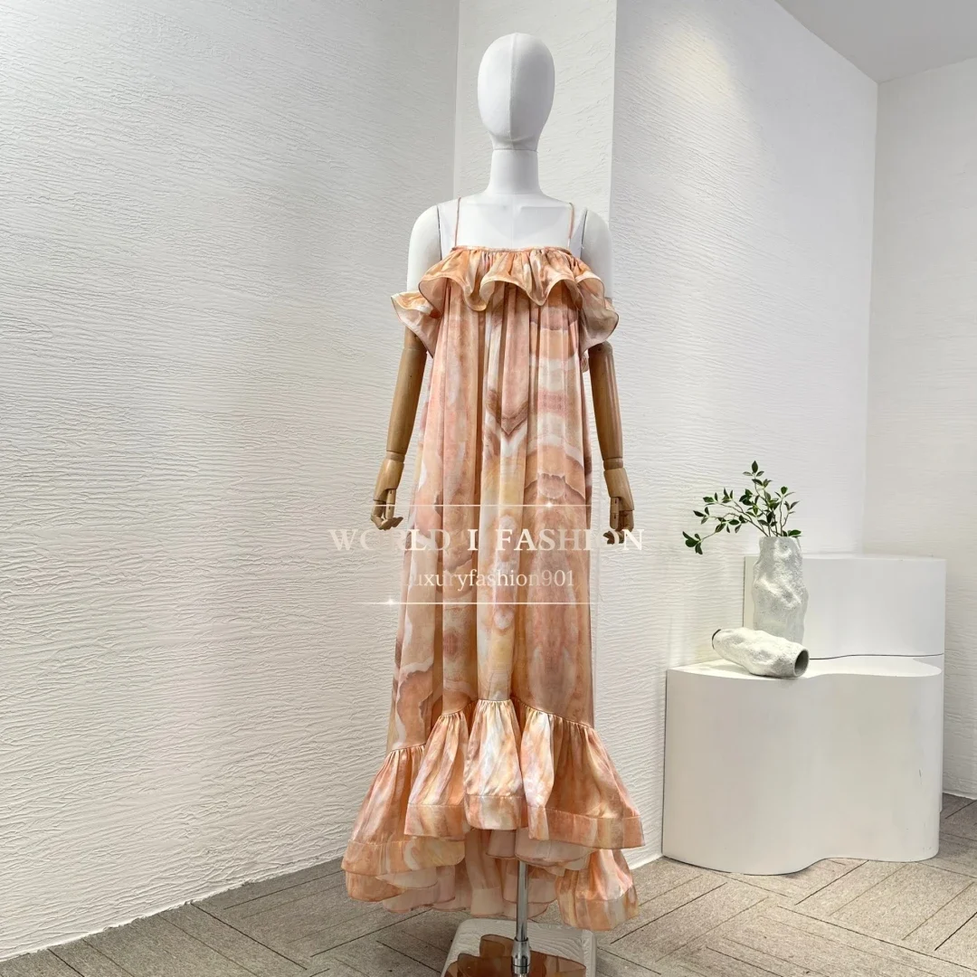 Beach Style High Quality Silk Orange Pink Off the Shoulder Floral Print Sleeveless Ruffles Backless Tube Maxi Dress for Holiday
Beach Style High Quality Silk Orange Pink Off the Shoulder Floral Print Sleeveless Ruffles Backless Tube Maxi Dress for Holiday