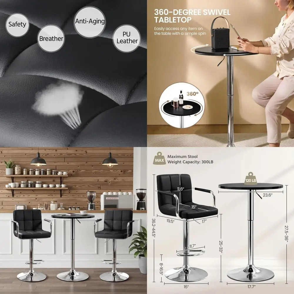 Round Bar Table Set with PU Leather Swivel Chairs, Counter Height Dining for Kitchen, Black
Round Bar Table Set with PU Leather Swivel Chairs, Counter Height Dining for Kitchen, Black
