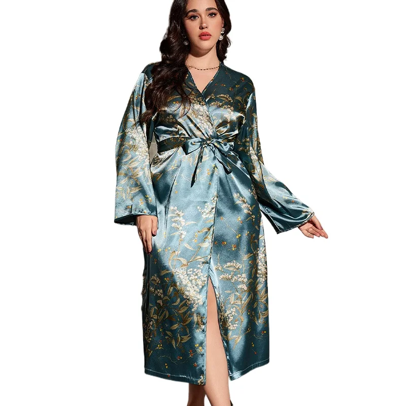 European and American Spring Summer Fashion Casual Loungewear Printed Bathrobe Women's Sexy Fashion Simulation Silk Nightgown
European and American Spring Summer Fashion Casual Loungewear Printed Bathrobe Women's Sexy Fashion Simulation Silk Nightgown