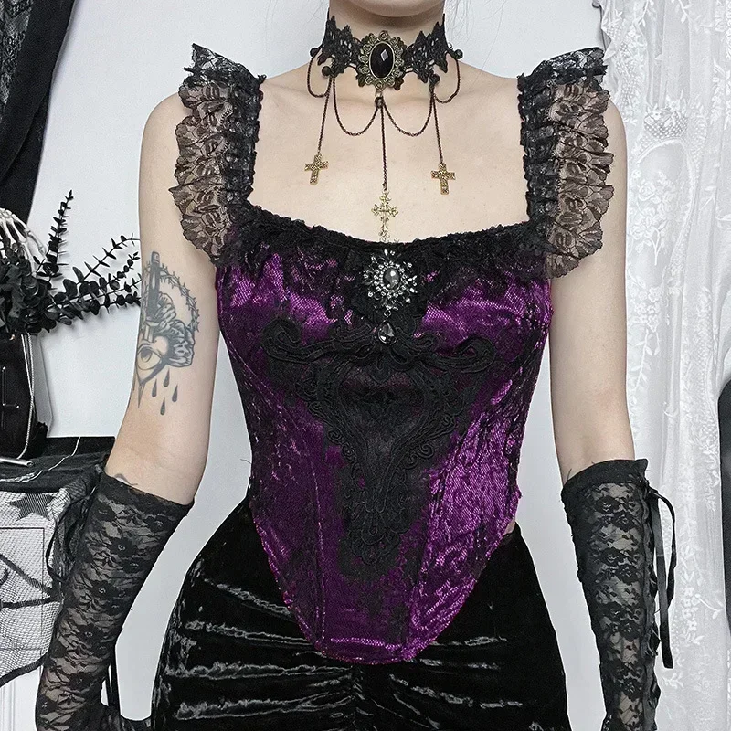 Goth Dark Gorgeous Romantic Gothic Velvet Tank Tops Vintage Grunge Elegant Women Bustier Top Skinny Lace Splice Sexy Alt Clothes
Goth Dark Gorgeous Romantic Gothic Velvet Tank Tops Vintage Grunge Elegant Women Bustier Top Skinny Lace Splice Sexy Alt Clothes