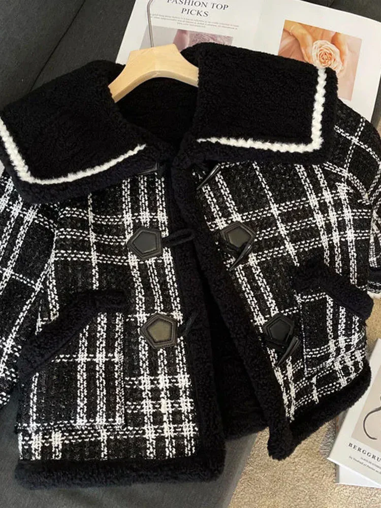 Vintage Slim Plaid Women Kawaii Sailor Collar Long Sleeve Sweet Coat Japan Fall Winter Faux Lamb Patchwork Tops New
Vintage Slim Plaid Women Kawaii Sailor Collar Long Sleeve Sweet Coat Japan Fall Winter Faux Lamb Patchwork Tops New