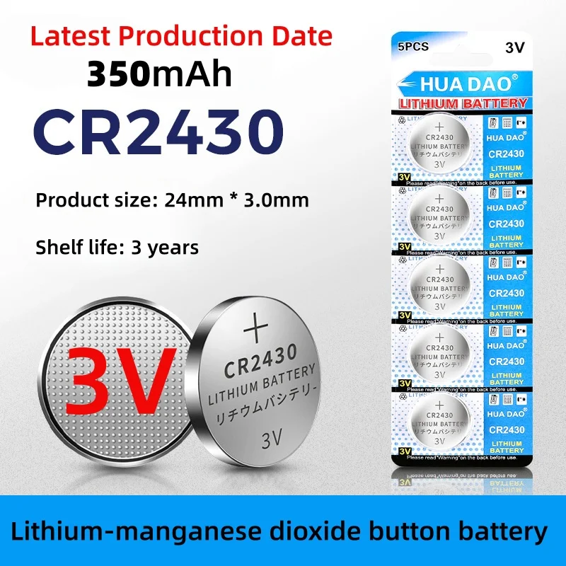 CR2430 3V 350mAh Lithium Battery CR 2430 DL2430 BR2430 Button Coin Batteries for Key Fob Watch Alarm Clock Remote Control
CR2430 3V 350mAh Lithium Battery CR 2430 DL2430 BR2430 Button Coin Batteries for Key Fob Watch Alarm Clock Remote Control