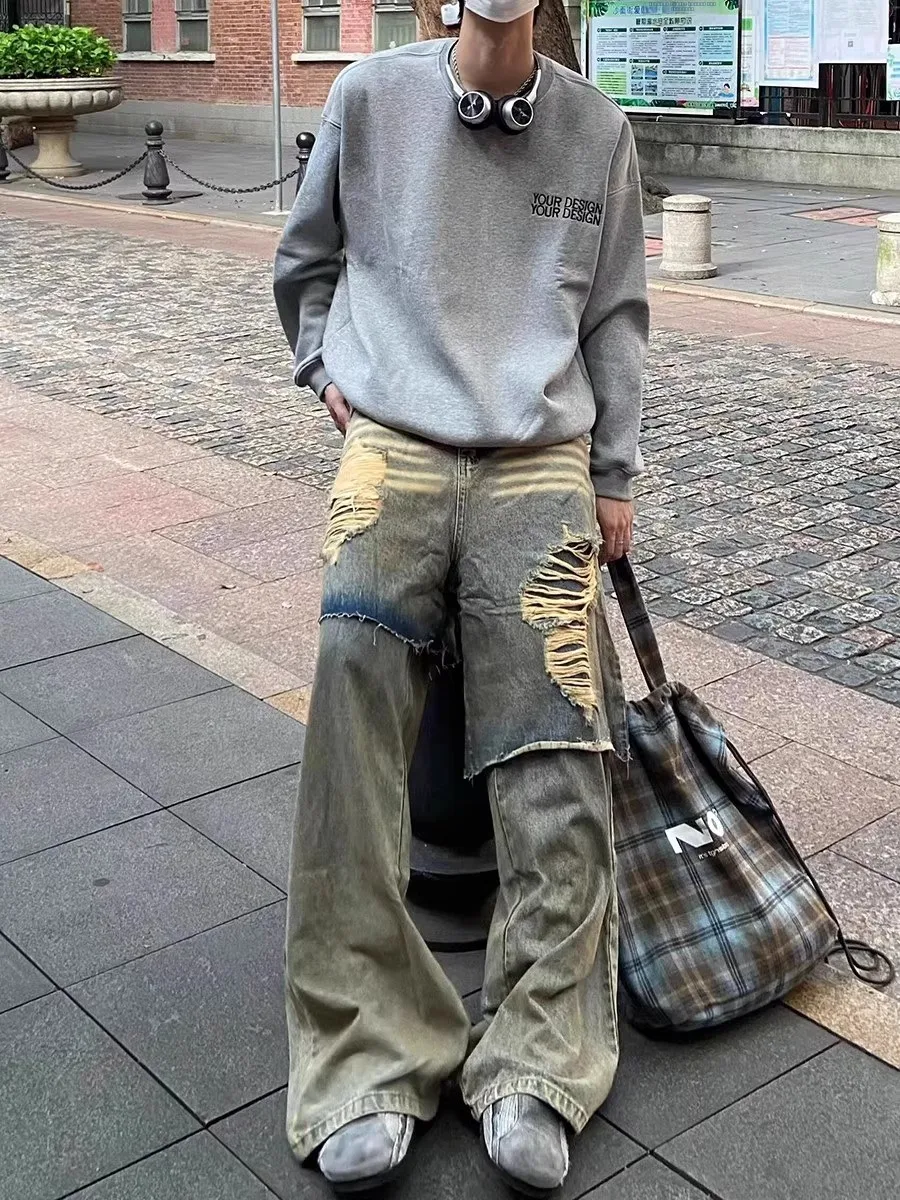 Мужские джинсы American Street Style: плотные, с эффектом грязевого окрашивания, с дырками, имитация двухслойности, желтые, свободного кроя, длинные брюки
Мужские джинсы American Street Style: плотные, с эффектом грязевого окрашивания, с дырками, имитация двухслойности, желтые, свободного кроя, длинные брюки