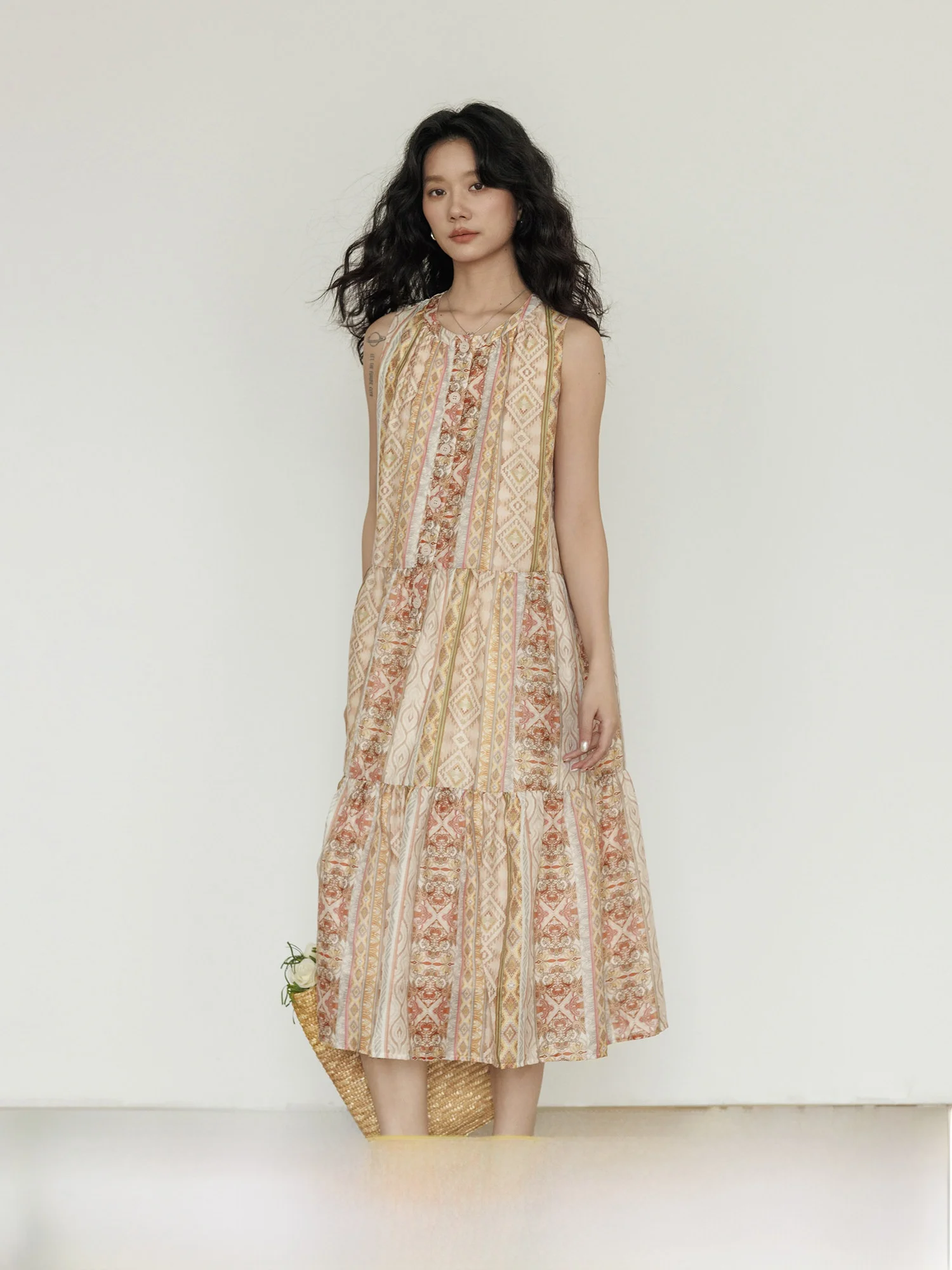 Summer Vacation Style Sleeveless round Neck Print Dress Women's Loose A-Line Skirt Casual Long Dress City Commute Single Button
Summer Vacation Style Sleeveless round Neck Print Dress Women's Loose A-Line Skirt Casual Long Dress City Commute Single Button