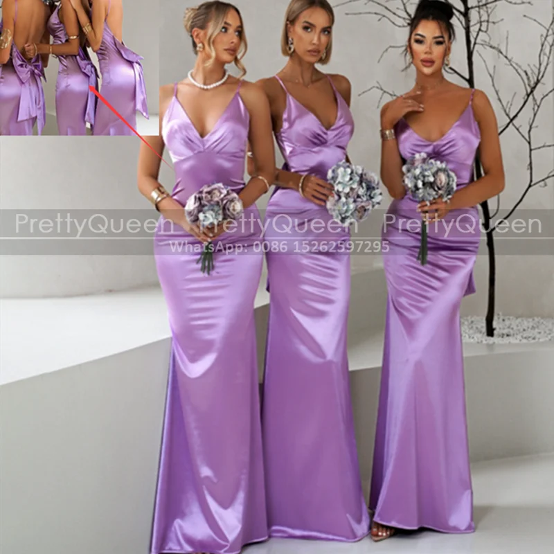 Customized Mermaid Bridesmaid Dresses With Bow Backless Spaghetti Straps Sheath Long Wedding Party Dress
Customized Mermaid Bridesmaid Dresses With Bow Backless Spaghetti Straps Sheath Long Wedding Party Dress