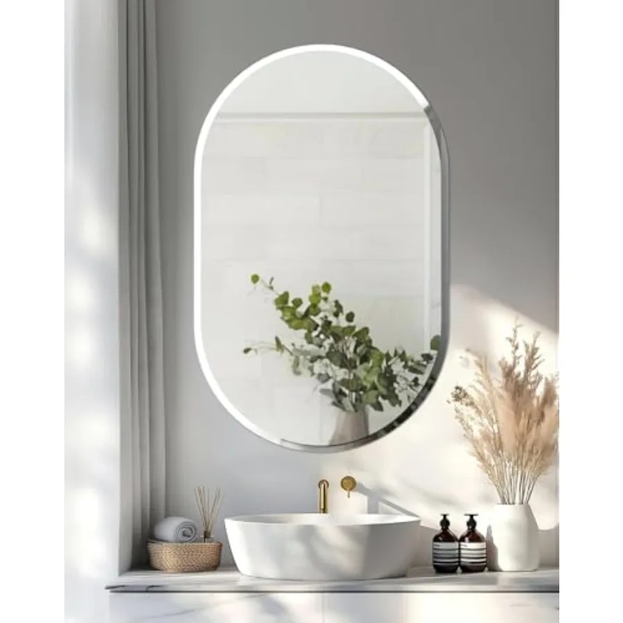 Frameless Oblong Wall Mirror: Decorative Oval Mirrored Glass Vanity with Beveled Silver Edge for Bathroom Bedroom Livingroom Di
Frameless Oblong Wall Mirror: Decorative Oval Mirrored Glass Vanity with Beveled Silver Edge for Bathroom Bedroom Livingroom Di