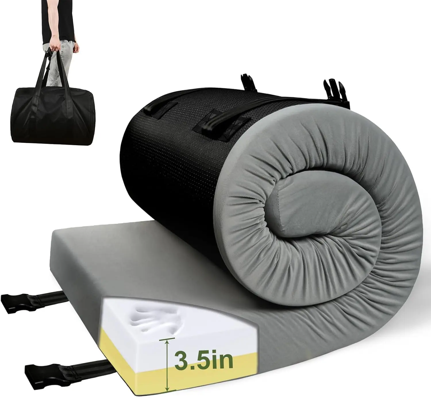 3.5" Extra Thick Foam Camping Mattress with Waterproof Cover & Travel Bag, Portable Sleeping Pad for Car, Tent, Cot
3.5" Extra Thick Foam Camping Mattress with Waterproof Cover & Travel Bag, Portable Sleeping Pad for Car, Tent, Cot