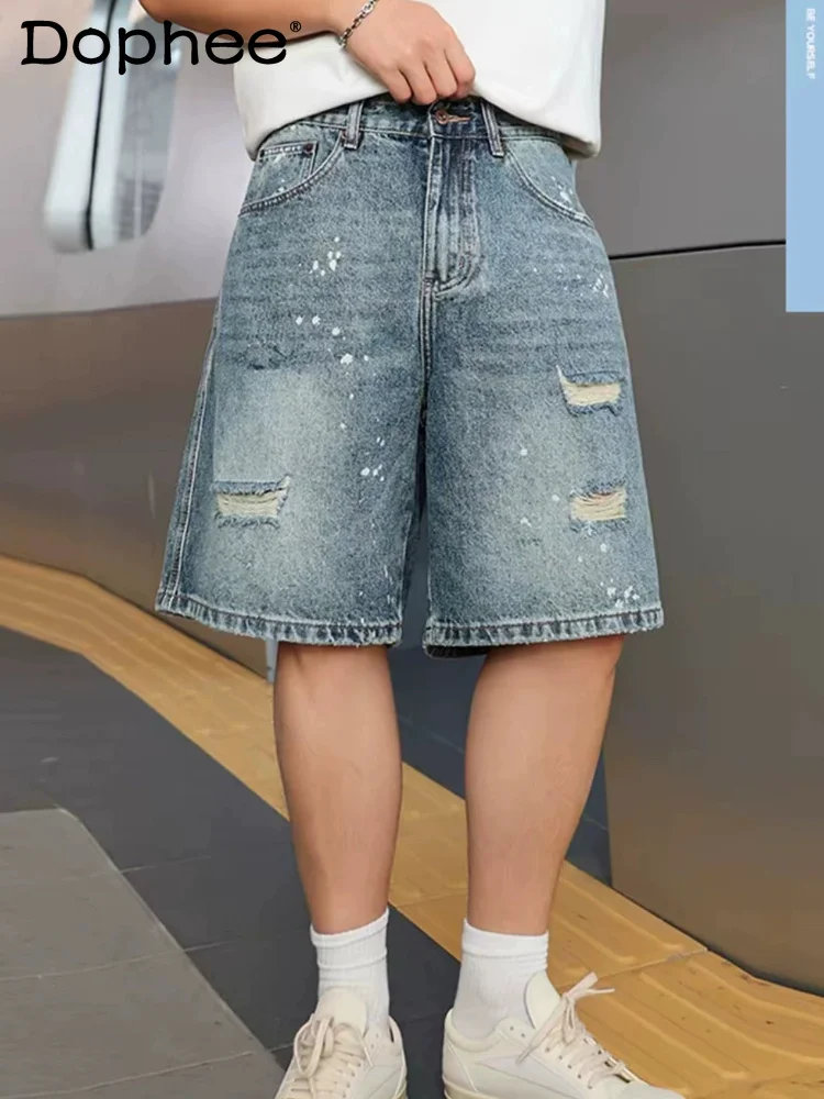 Men's Women's 2026 Summer Trendy Handsome Shorts Loose Comfort Straight Five-point Pants Fashion Hole Splashing Ink Denim Shorts
Men's Women's 2026 Summer Trendy Handsome Shorts Loose Comfort Straight Five-point Pants Fashion Hole Splashing Ink Denim Shorts