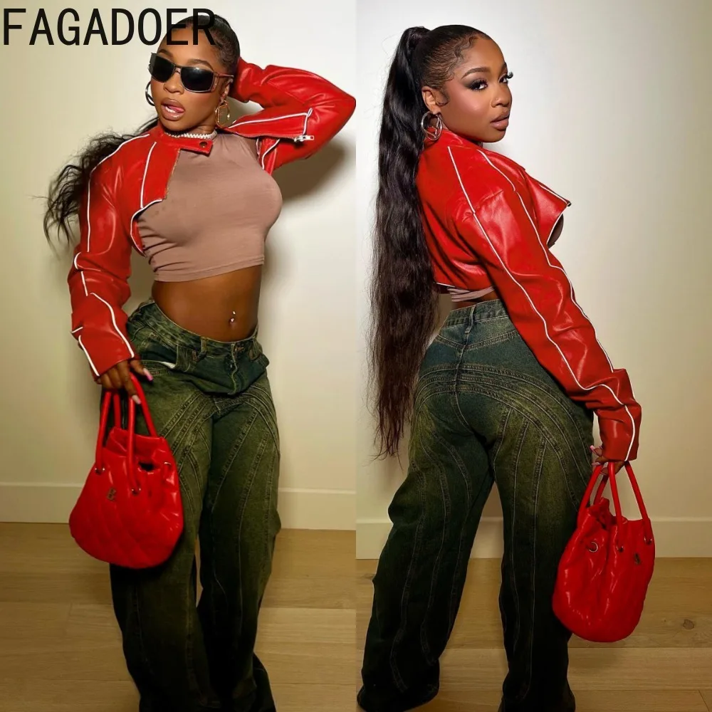 FAGADOER Fashion Y2K Streetwear Women PU Leather Line Patchwork Long Sleeve Crop Tops Casual Female Solid Matching Coats Jacket
FAGADOER Fashion Y2K Streetwear Women PU Leather Line Patchwork Long Sleeve Crop Tops Casual Female Solid Matching Coats Jacket