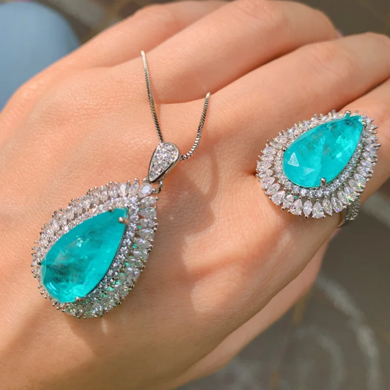 Colorful Gemstone European and American Vintage Necklace for Women with Paraiba Main Stone Large Water Drop 10*20 Pendant Wholes
Colorful Gemstone European and American Vintage Necklace for Women with Paraiba Main Stone Large Water Drop 10*20 Pendant Wholes