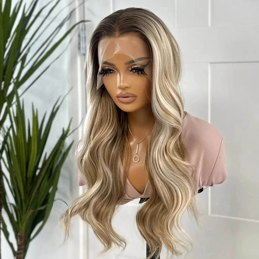 Synthetic Lace Front Wig Dark Ash Blonde Wig Dark Root Synthetic Glueless Wig Long Water Wave High Quality Natural Lace Wig
Synthetic Lace Front Wig Dark Ash Blonde Wig Dark Root Synthetic Glueless Wig Long Water Wave High Quality Natural Lace Wig