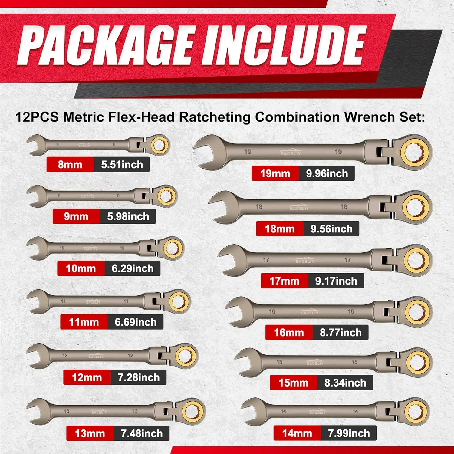 12 шт. 180 ° Набор метрических ключей с храповым механизмом с гибкой головкой, комбинированные ключи с трещоткой, 72 зубца, 8-19 мм, CR-V сталь, горячая распродажа
12 шт. 180 ° Набор метрических ключей с храповым механизмом с гибкой головкой, комбинированные ключи с трещоткой, 72 зубца, 8-19 мм, CR-V сталь, горячая распродажа