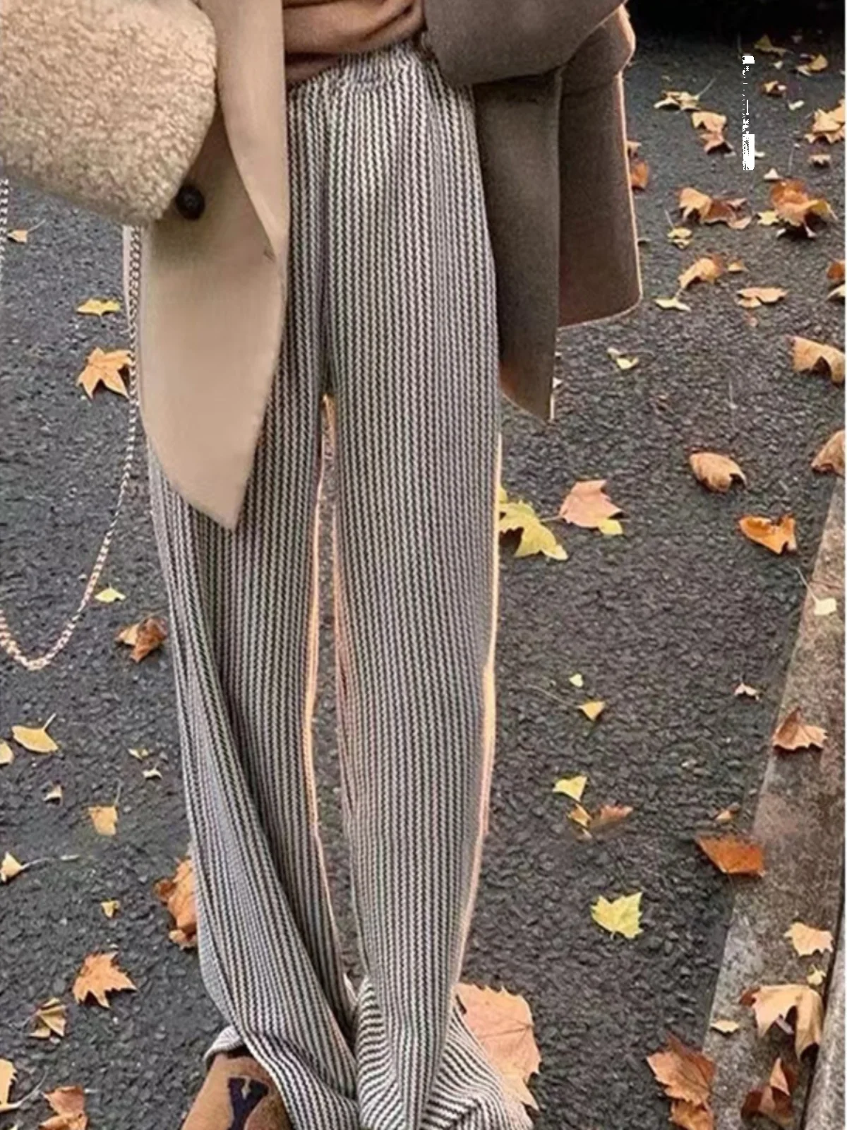 High Waist Stripe Vintage Wool Wide Leg Pants Women's Loose Drapey Slit Straight Casual Floor-Length Pants Commute Style
High Waist Stripe Vintage Wool Wide Leg Pants Women's Loose Drapey Slit Straight Casual Floor-Length Pants Commute Style