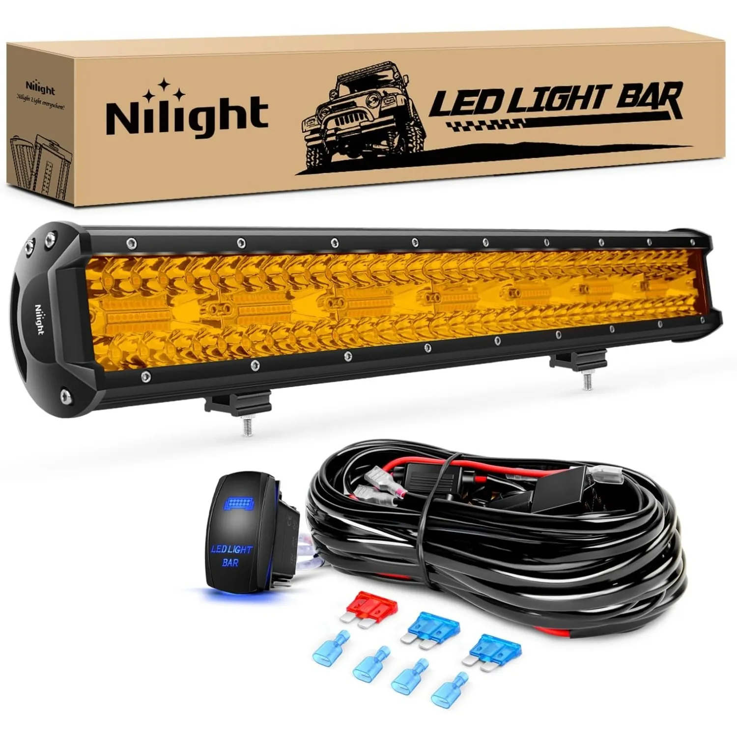 Nilight 20 Inch 420W LED Light Bar Flood Spot Combo Driving Boat Led Off Road Lights with 16AWG Wiring Harness Kit-1 Lead.
Nilight 20 Inch 420W LED Light Bar Flood Spot Combo Driving Boat Led Off Road Lights with 16AWG Wiring Harness Kit-1 Lead.