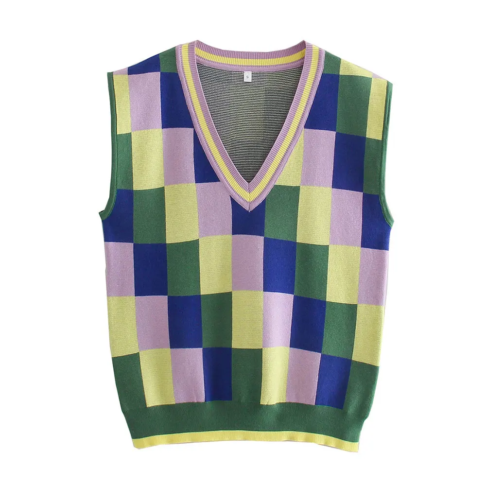 Sexy Hot Girl V Neck Multi-Color Plaid Knitted Vest European And American Fashion Ins Internet Celebrity Style
Sexy Hot Girl V Neck Multi-Color Plaid Knitted Vest European And American Fashion Ins Internet Celebrity Style