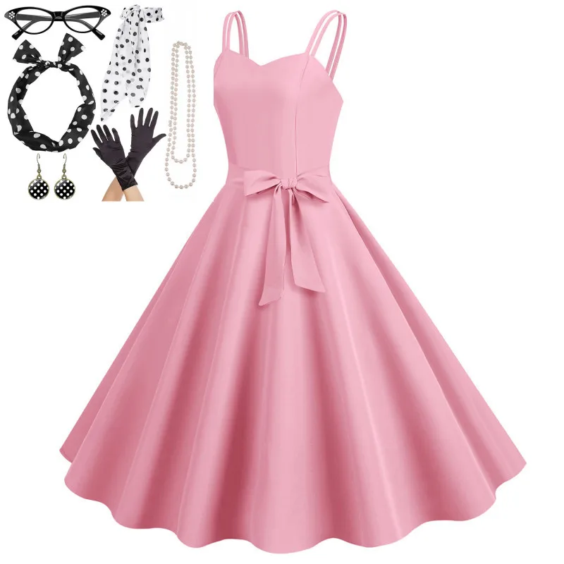 7pc/set Women A-line Empire Rockabilly Dress with Jewelry Set Flared Dress Audrey Hepburn 1950s 60s Retro Vintage Party Dresses
7pc/set Women A-line Empire Rockabilly Dress with Jewelry Set Flared Dress Audrey Hepburn 1950s 60s Retro Vintage Party Dresses