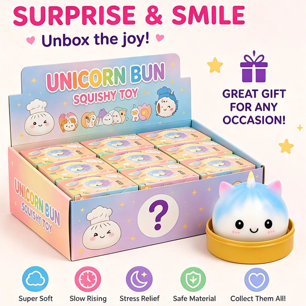 5.5cm Mystery Blind Box Unicorn Bao Bun Squishy Fake Food Slow Rising Squeeze Anti Stress Portable Desk Gadget Novelty Gift
5.5cm Mystery Blind Box Unicorn Bao Bun Squishy Fake Food Slow Rising Squeeze Anti Stress Portable Desk Gadget Novelty Gift