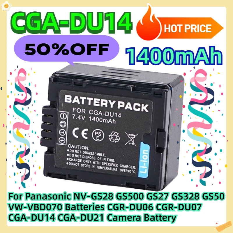 For Panasonic NV-GS28 GS500 GS27 GS328 GS50 VW-VBD070 Batteries CGR-DU06 CGR-DU07 7.4V 1400mAh CGA-DU14 CGA-DU21 Camera Battery
For Panasonic NV-GS28 GS500 GS27 GS328 GS50 VW-VBD070 Batteries CGR-DU06 CGR-DU07 7.4V 1400mAh CGA-DU14 CGA-DU21 Camera Battery