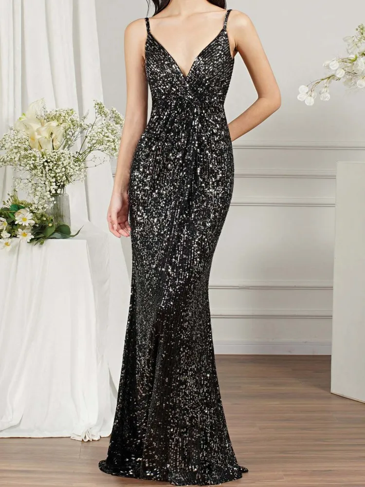 Sequin Black Long Dress Women Party Sexy Backless Gowns Sleeveless Suspender V-neck Slim Banquet Evening Dress Cocktail Robe
Sequin Black Long Dress Women Party Sexy Backless Gowns Sleeveless Suspender V-neck Slim Banquet Evening Dress Cocktail Robe