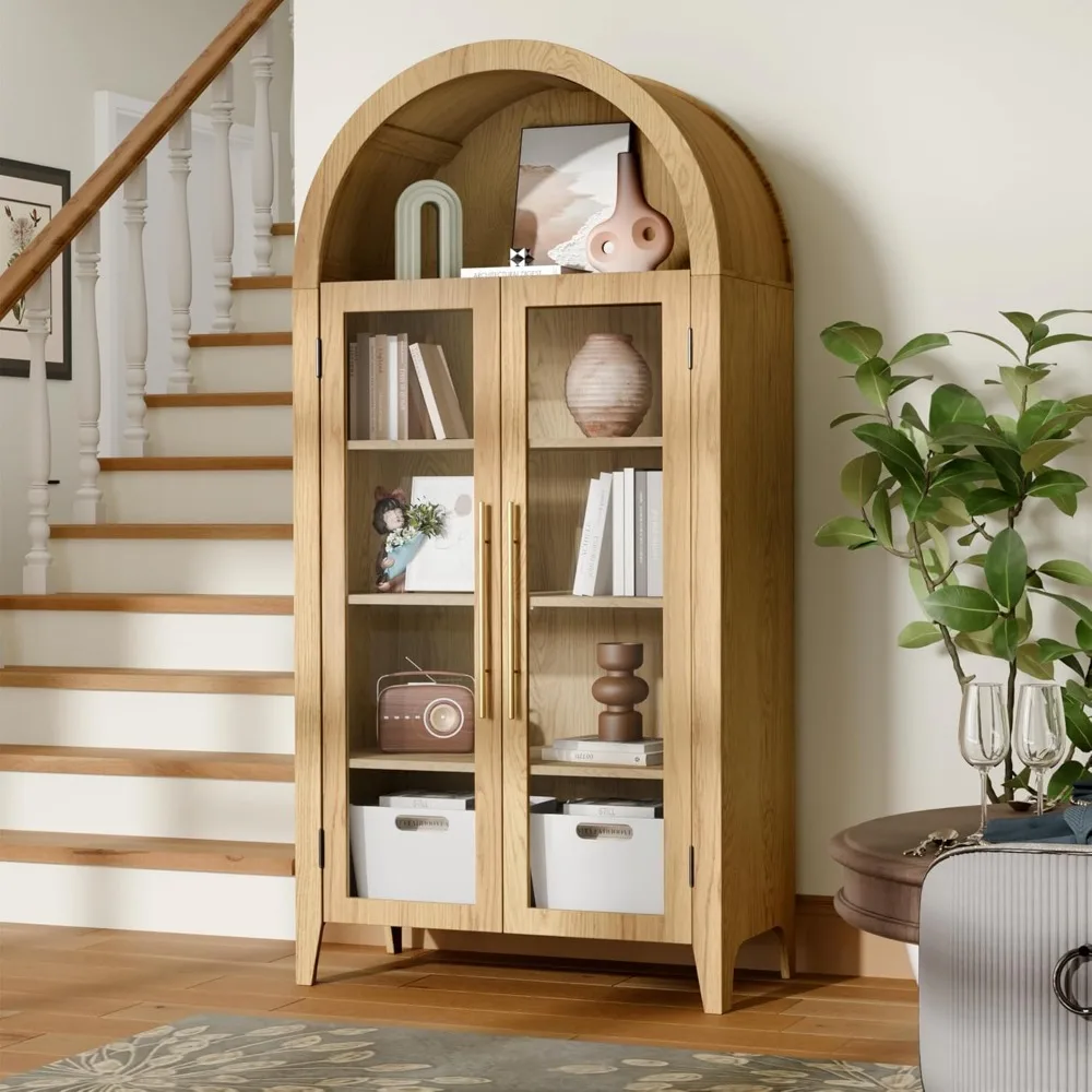63" Arched Display Cabinet, 5-Tier Arched Bookcase with Glass Doors & Adjustable Shelves for Living Room, Dining Room & Kitchen
63" Arched Display Cabinet, 5-Tier Arched Bookcase with Glass Doors & Adjustable Shelves for Living Room, Dining Room & Kitchen