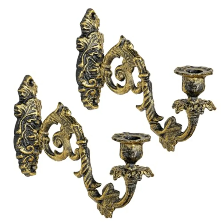 Set of 2 Ornate Cast Iron Wall Candle SconcesDistressed with Black Accents Vintage Taper Candle Holders Decorative Wall-Mounted
Set of 2 Ornate Cast Iron Wall Candle SconcesDistressed with Black Accents Vintage Taper Candle Holders Decorative Wall-Mounted