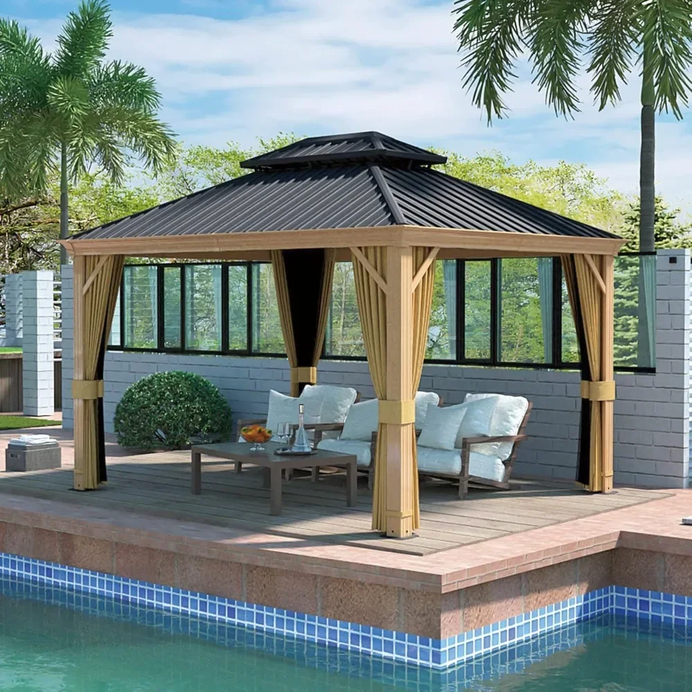 10' x 12' Hardtop Gazebo, Outdoor Wood Grain Frame Aluminum Gazebo, Double Roof Permanent Patio Gazebo Canopy 10'×12’
10' x 12' Hardtop Gazebo, Outdoor Wood Grain Frame Aluminum Gazebo, Double Roof Permanent Patio Gazebo Canopy 10'×12’