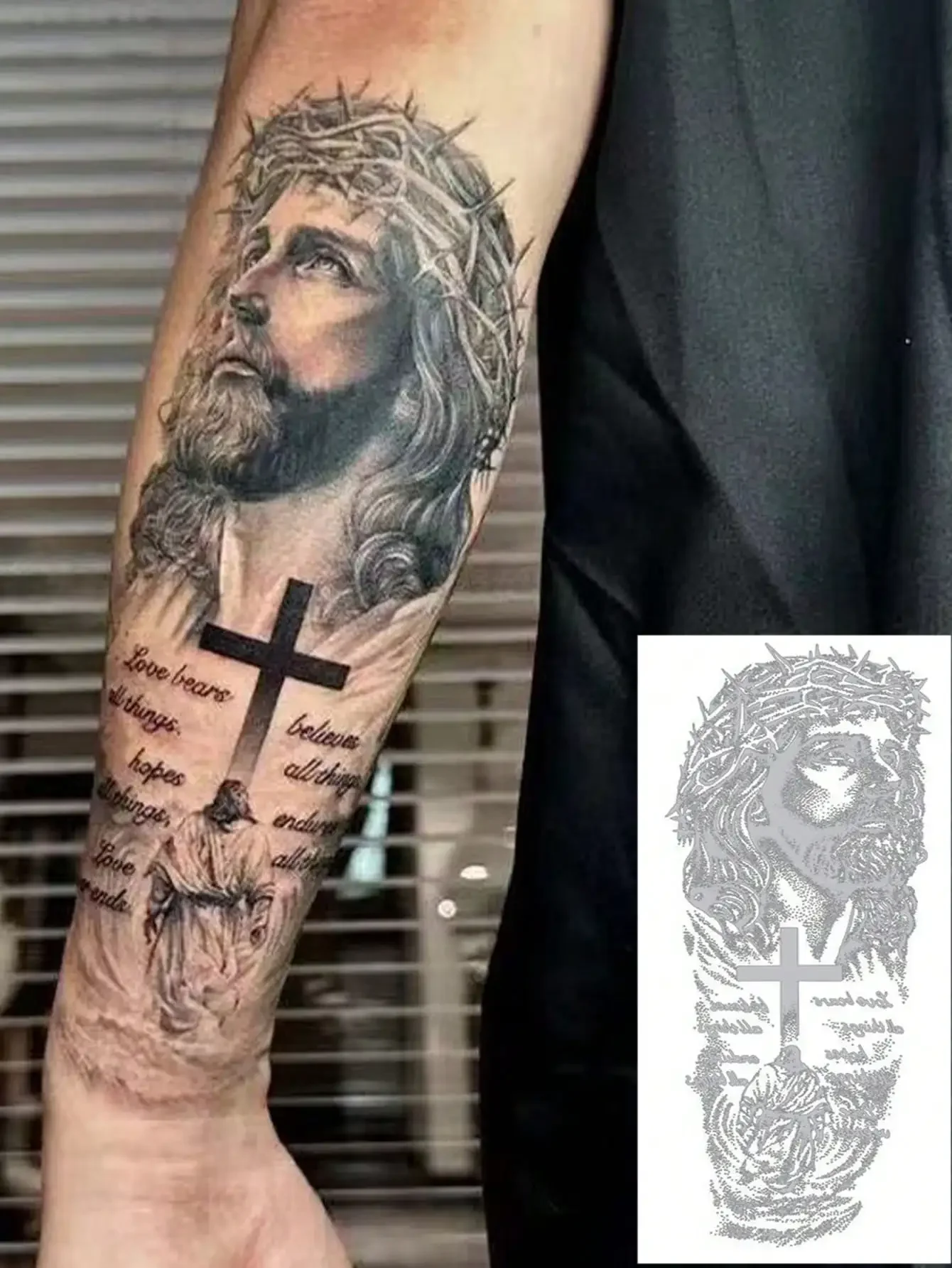 1pc Realistic Temporary Tattoo, Bold Jesus Cross & Makeup Design, Waterproof Sweatproof Reflective Tattoo Sticker, Single Use Lasts 5-12 Days
1pc Realistic Temporary Tattoo, Bold Jesus Cross & Makeup Design, Waterproof Sweatproof Reflective Tattoo Sticker, Single Use Lasts 5-12 Days