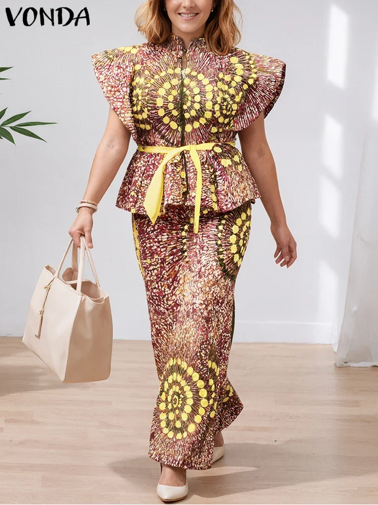 VONDA Plus Size 5XL Women Bohemian Print Dress Sets Summer Zipper Short Sleeve Vintage Belted Shirts Long Skirts 2 Piece Outfits
VONDA Plus Size 5XL Women Bohemian Print Dress Sets Summer Zipper Short Sleeve Vintage Belted Shirts Long Skirts 2 Piece Outfits