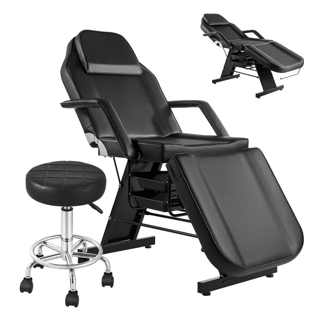 Black Tattoo Bed with Salon Stool, Esthetician Bed Tattoo Table with Storage Basket, Multi-Purpose Lash Chair Spa Table
Black Tattoo Bed with Salon Stool, Esthetician Bed Tattoo Table with Storage Basket, Multi-Purpose Lash Chair Spa Table