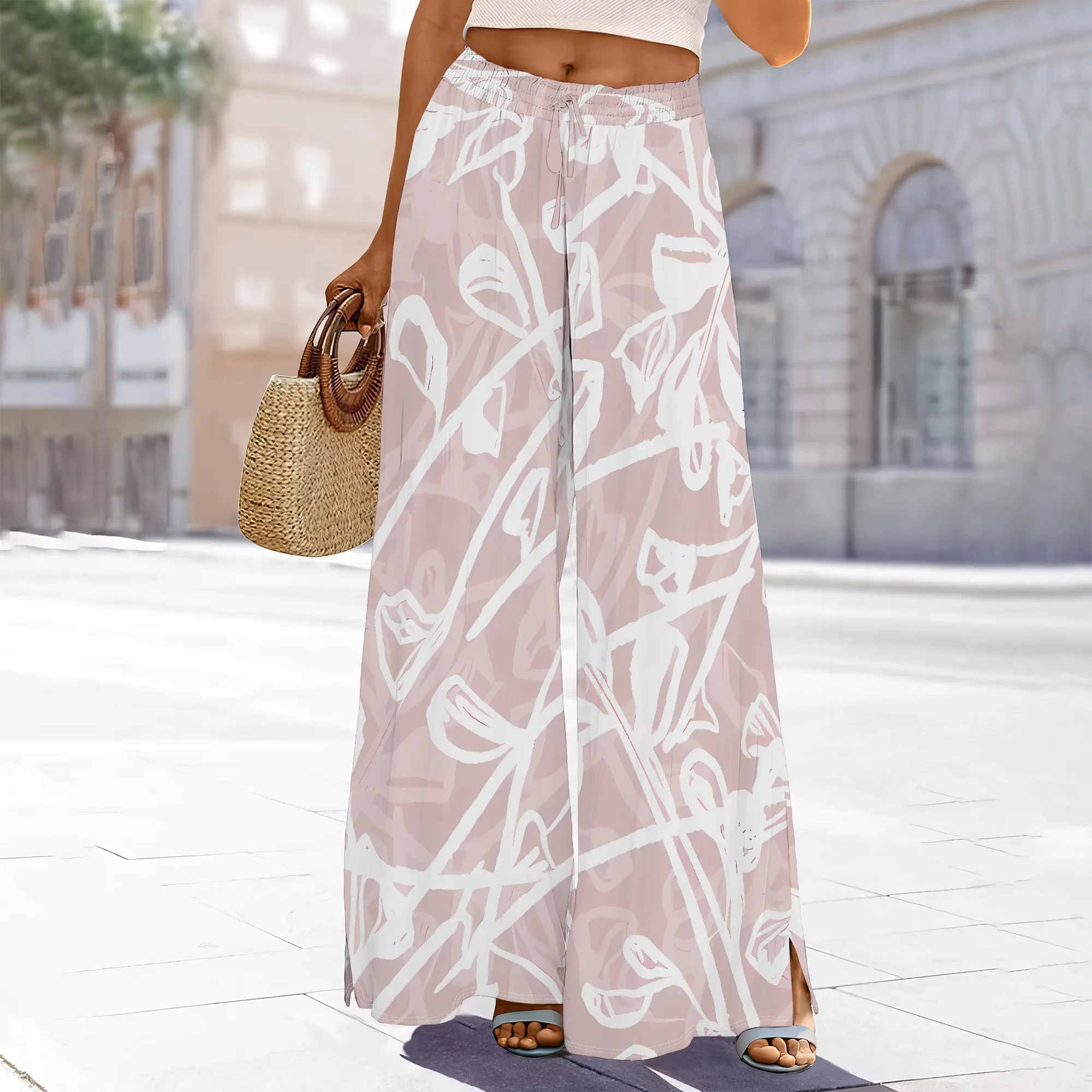 Women's High-Waisted Floral Wide-Leg Pants Adjustable Waist Pockets Slit Polyester Summer Vibrant
Women's High-Waisted Floral Wide-Leg Pants Adjustable Waist Pockets Slit Polyester Summer Vibrant