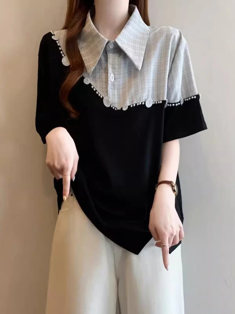 Summer New Plaid Short Sleeve Shirt Women's plus Size Cover Belly Salt System Korean Style Commute Wind Loose Fit Collar
Summer New Plaid Short Sleeve Shirt Women's plus Size Cover Belly Salt System Korean Style Commute Wind Loose Fit Collar