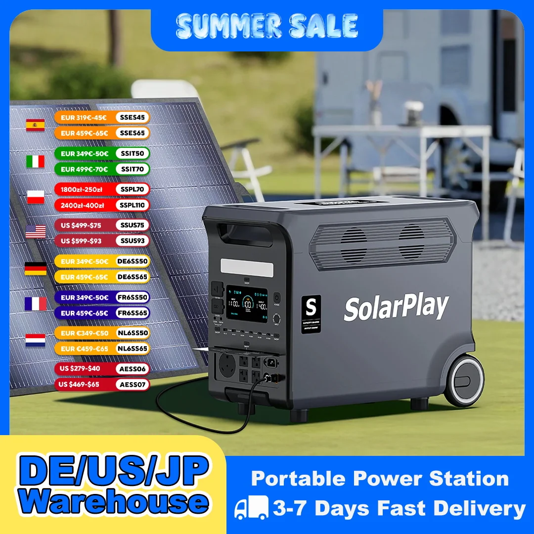 SOLARPLAY 3600W Portable Power Station 3840WH Outdoor Generator With Folable Solar Panels For Home Emergency Outdoor Camping
SOLARPLAY 3600W Portable Power Station 3840WH Outdoor Generator With Folable Solar Panels For Home Emergency Outdoor Camping
