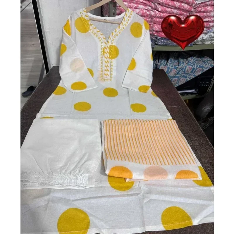 Готовые платья Salwar Kameez с украшением в желтый горошек, летний комплект Kurta Palazzo Dupatta
Готовые платья Salwar Kameez с украшением в желтый горошек, летний комплект Kurta Palazzo Dupatta