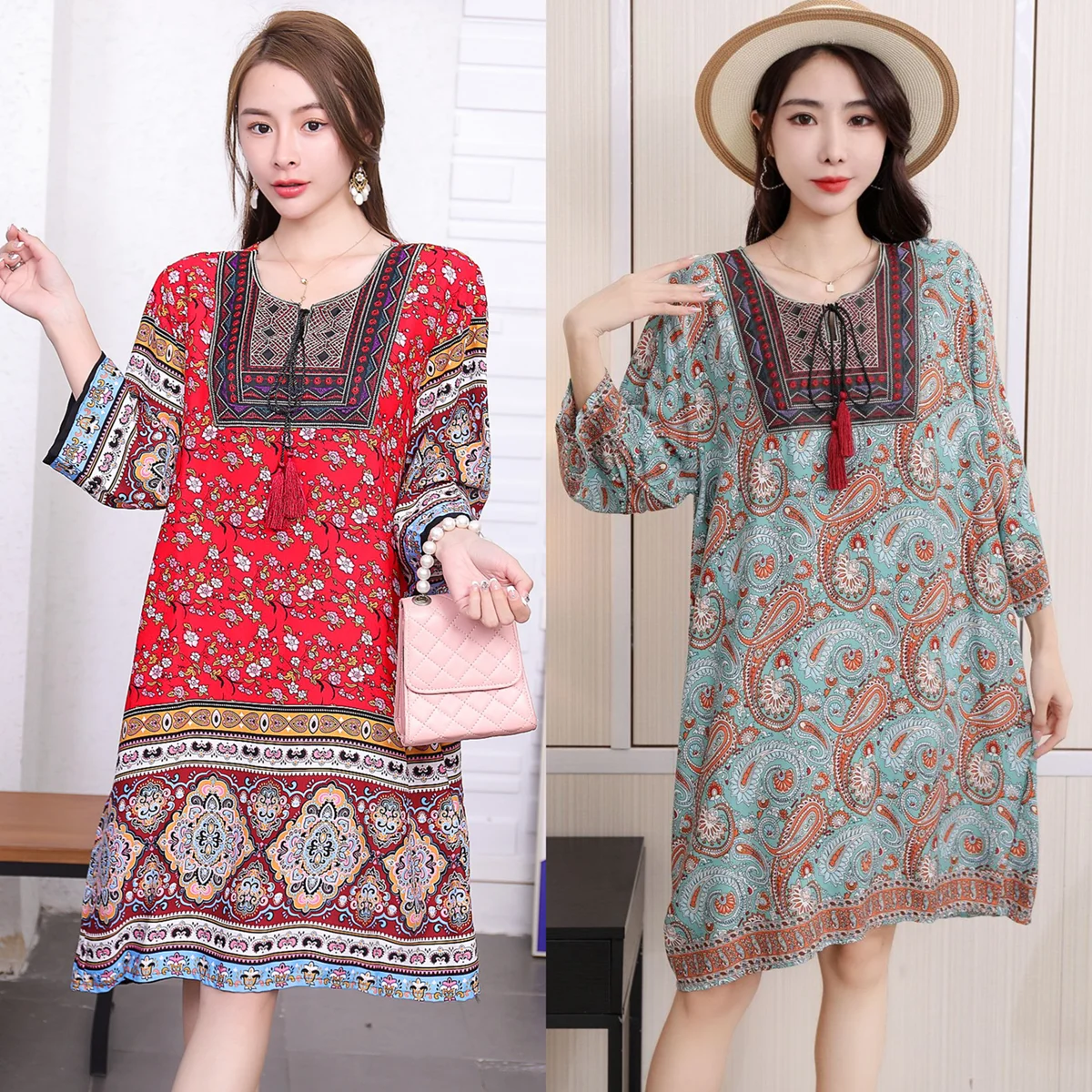 Summer Cotton Silk Print Dress Artistic Retro Ethnic Style Southeast Asia Skirt Wind A-Line Dress Loose Waist Thick Model
Summer Cotton Silk Print Dress Artistic Retro Ethnic Style Southeast Asia Skirt Wind A-Line Dress Loose Waist Thick Model