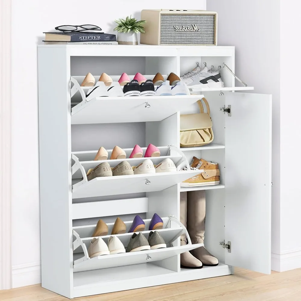 White Shoe Cabinet for Entryway, Modern Shoe Storage with Hidden Organizer, Fits Larger Shoes - Men's & Women's Heels, B
White Shoe Cabinet for Entryway, Modern Shoe Storage with Hidden Organizer, Fits Larger Shoes - Men's & Women's Heels, B